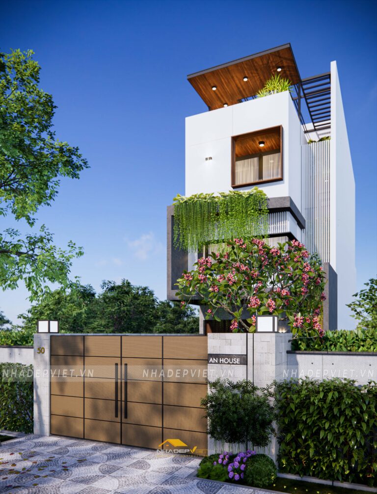 Mẫu nhà ống mặt tiền 6m độc đáo với khoảng thông tầng bên hông thông thoáng