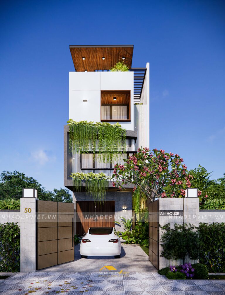 Mẫu nhà ống mặt tiền 6m độc đáo với khoảng thông tầng bên hông thông thoáng