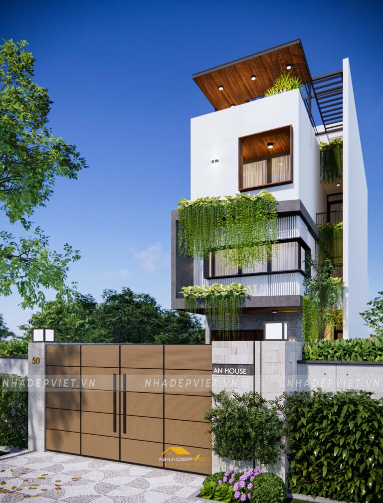 Mẫu nhà ống mặt tiền 6m độc đáo với khoảng thông tầng bên hông thông thoáng