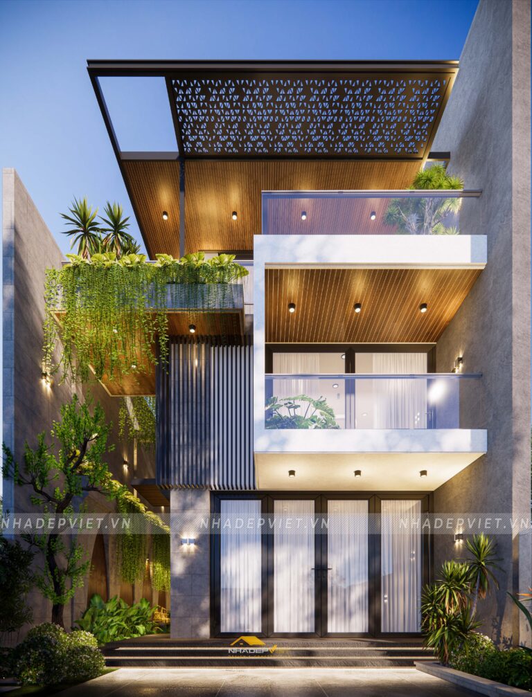 Mẫu biệt thự hiện đại tối giản với hồ cá koi bên hông độc đáo