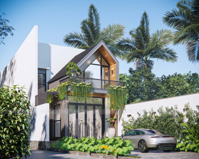 Nhà hiện đại mái chữ A đầy sức hút với thiết kế độc đáo và cảnh quan xanh mát