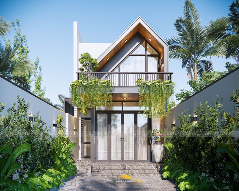 Nhà hiện đại mái chữ A đầy sức hút với thiết kế độc đáo và cảnh quan xanh mát