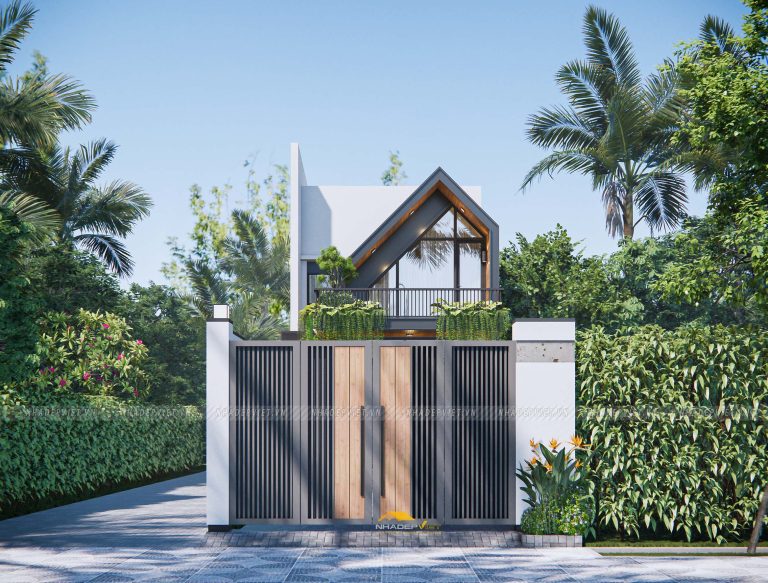 Nhà hiện đại mái chữ A đầy sức hút với thiết kế độc đáo và cảnh quan xanh mát