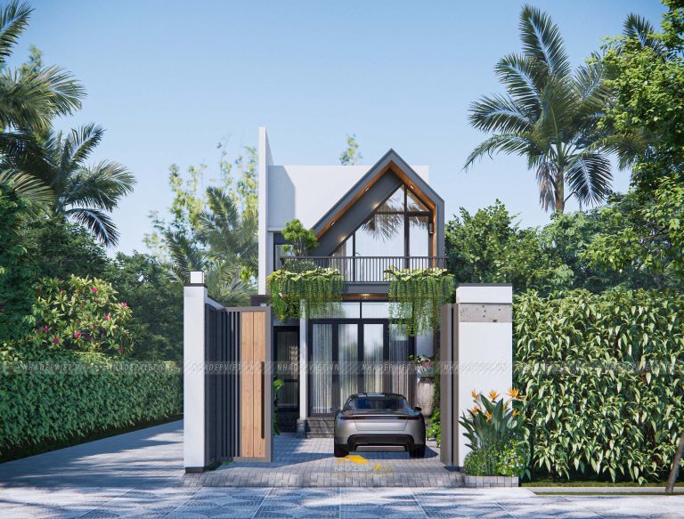 Nhà hiện đại mái chữ A đầy sức hút với thiết kế độc đáo và cảnh quan xanh mát