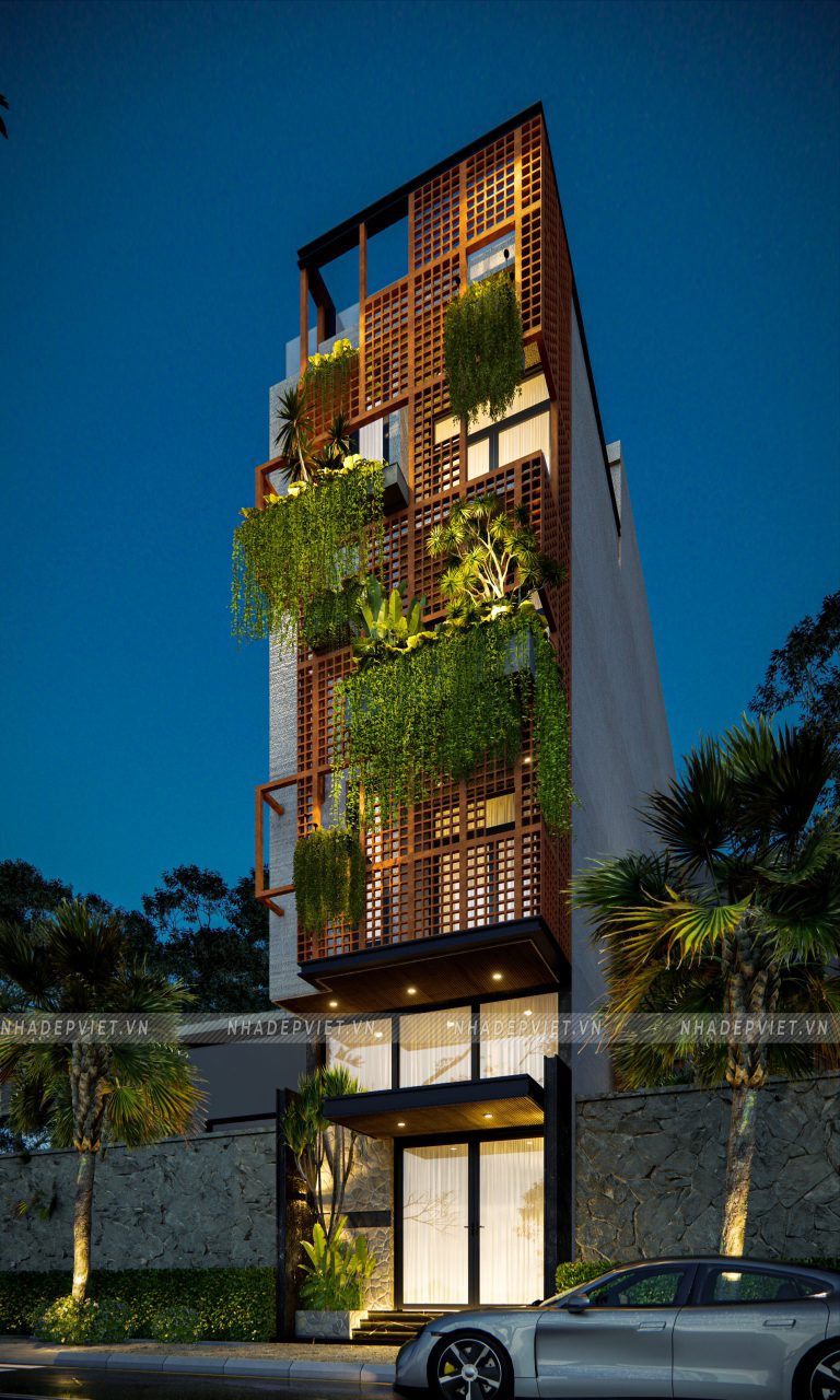 Ngôi nhà phố 4 tầng khoác lên chiếc áo độc đáo từ gạch hoa gió và cây xanh