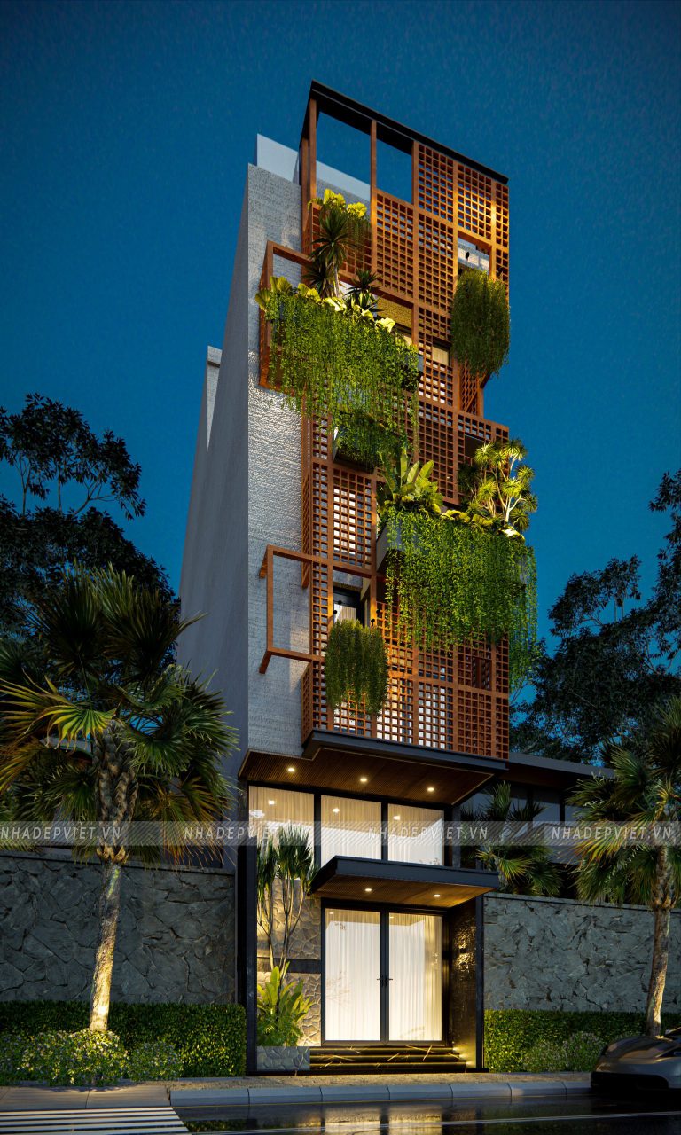 Ngôi nhà phố 4 tầng khoác lên chiếc áo độc đáo từ gạch hoa gió và cây xanh