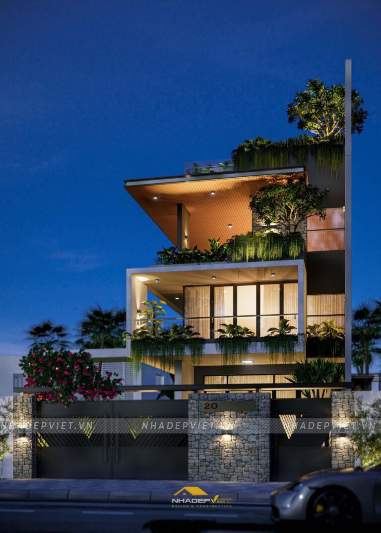 Biệt thự hiện đại 3 tầng – không gian mở với mặt tiền kính lớn thoáng đãng