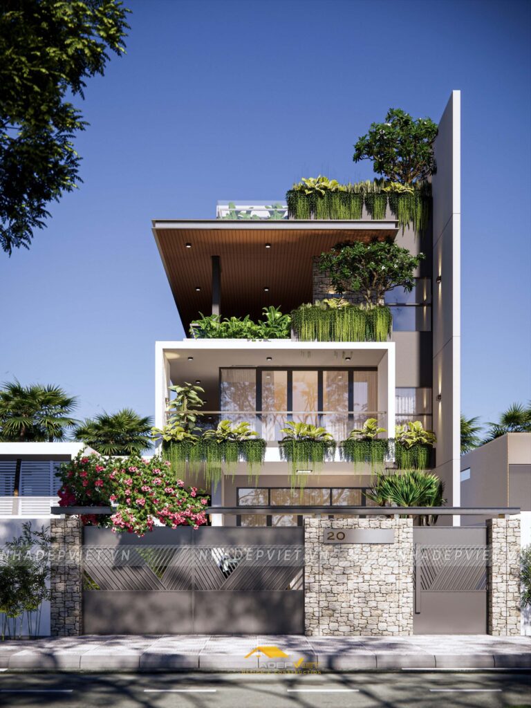 Biệt thự hiện đại 3 tầng – không gian mở với mặt tiền kính lớn thoáng đãng