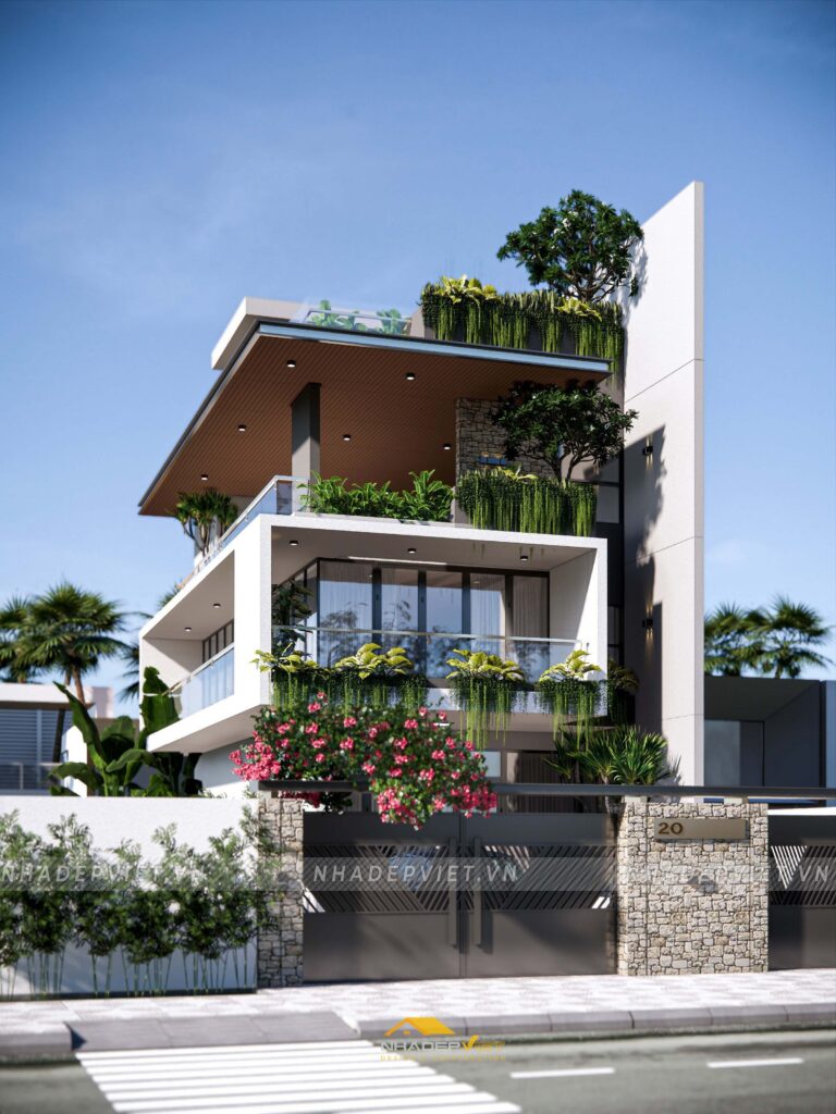 Biệt thự hiện đại 3 tầng – không gian mở với mặt tiền kính lớn thoáng đãng