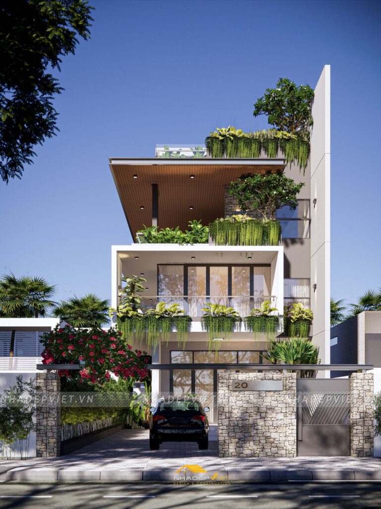 Biệt thự hiện đại 3 tầng – không gian mở với mặt tiền kính lớn thoáng đãng