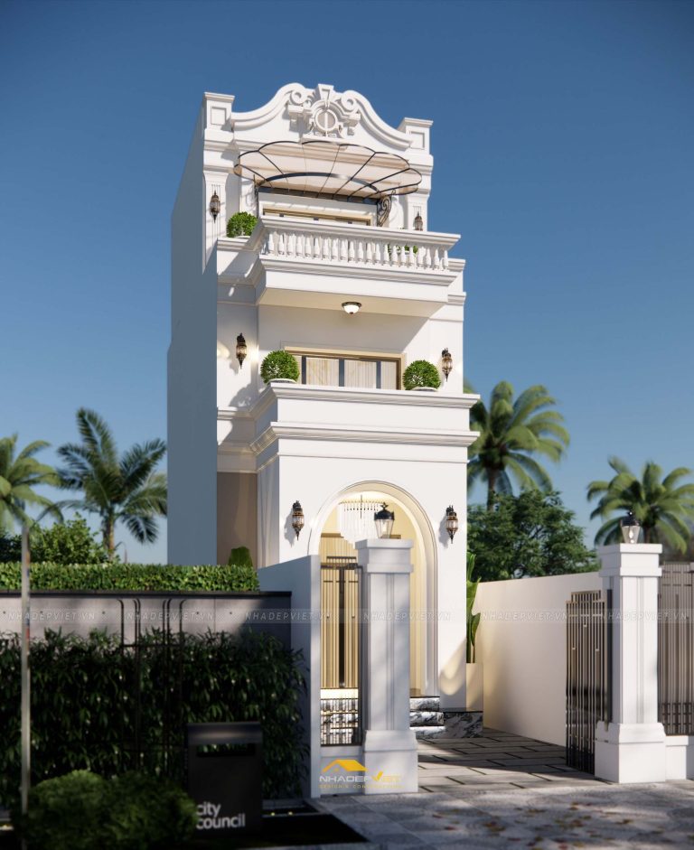 Nhà phố 2 tầng mặt tiền nhã nhặn với phong cách tân cổ điển