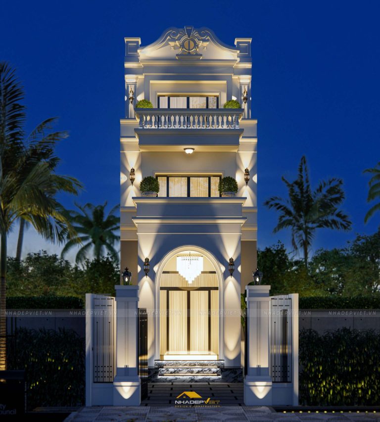 Nhà phố 2 tầng mặt tiền nhã nhặn với phong cách tân cổ điển