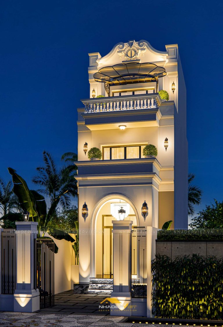 Nhà phố 2 tầng mặt tiền nhã nhặn với phong cách tân cổ điển