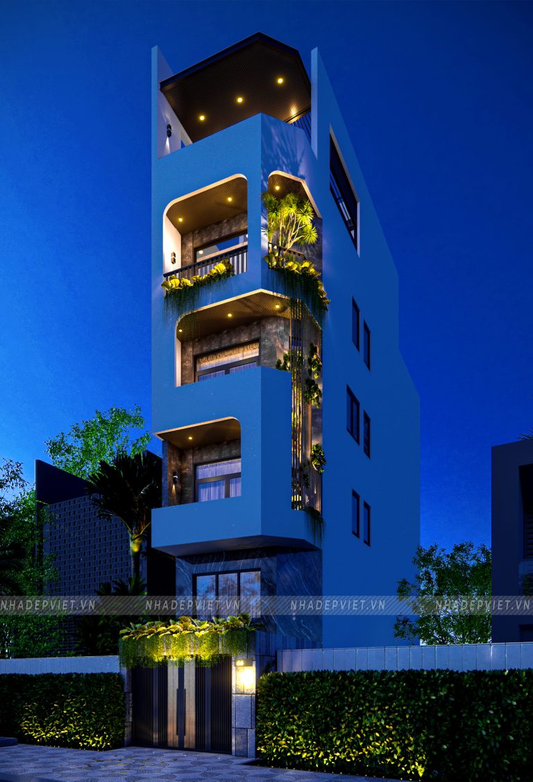 Khám phá mẫu nhà phố 5 tầng sang trọng, xanh mát giữa phố thị