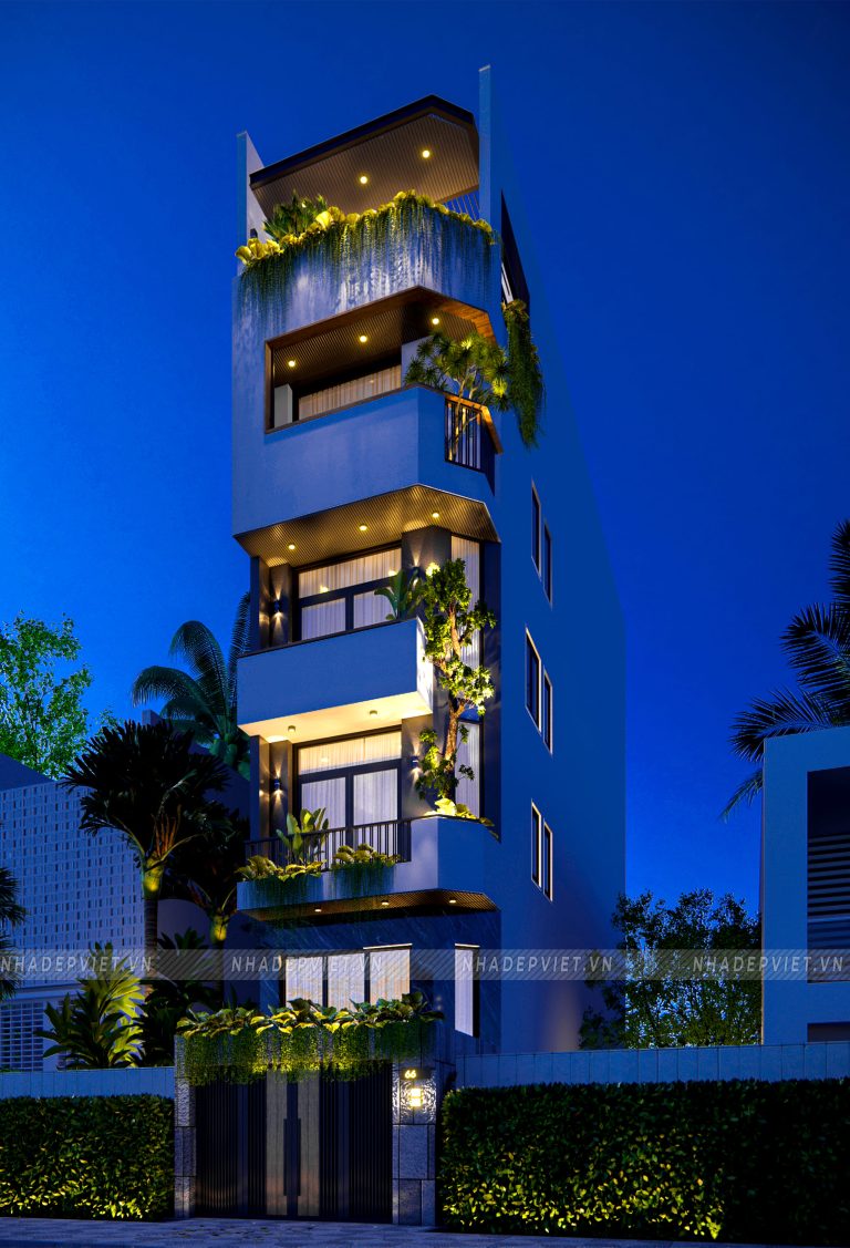 Mẫu nhà phố 5 tầng hiện đại ấn tượng với mảng xanh tươi mát