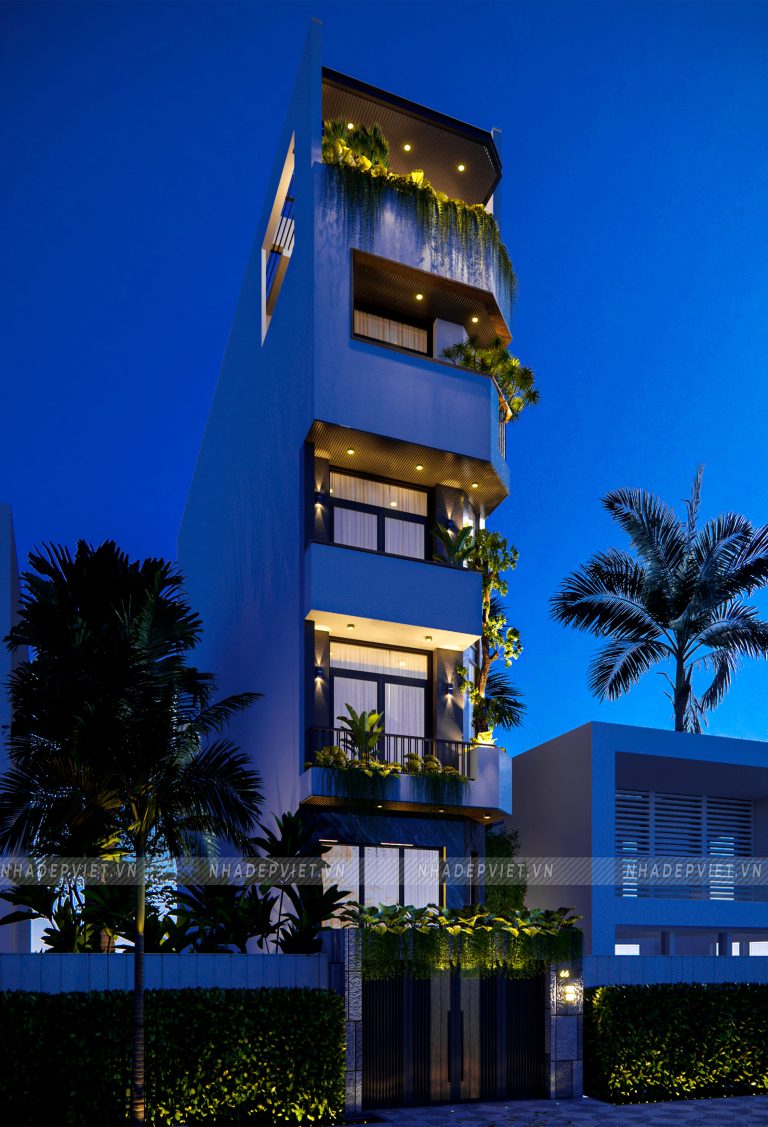Mẫu nhà phố 5 tầng hiện đại ấn tượng với mảng xanh tươi mát
