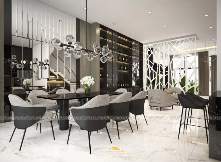 Thiết kế nội thất hiện đại, bản giao hưởng của gỗ, đá và kim loại