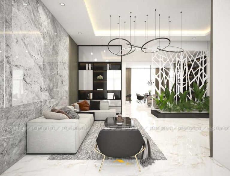 Thiết kế nội thất hiện đại, bản giao hưởng của gỗ, đá và kim loại