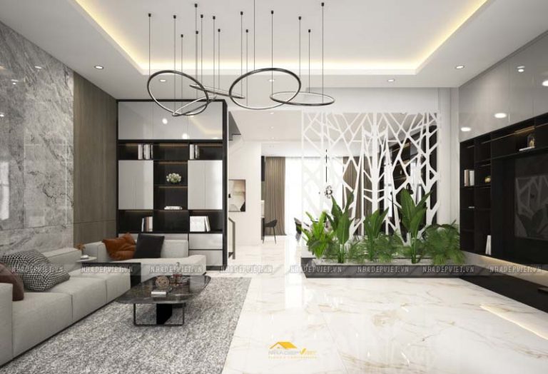 Thiết kế nội thất hiện đại, bản giao hưởng của gỗ, đá và kim loại