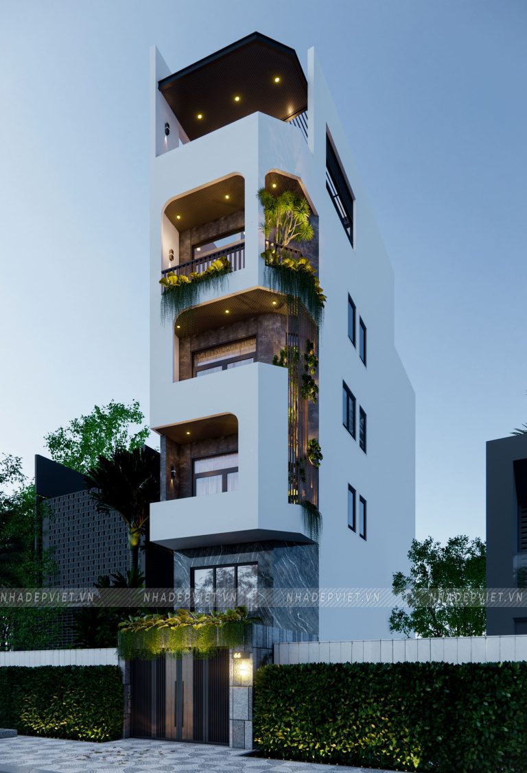 Khám phá mẫu nhà phố 5 tầng sang trọng, xanh mát giữa phố thị