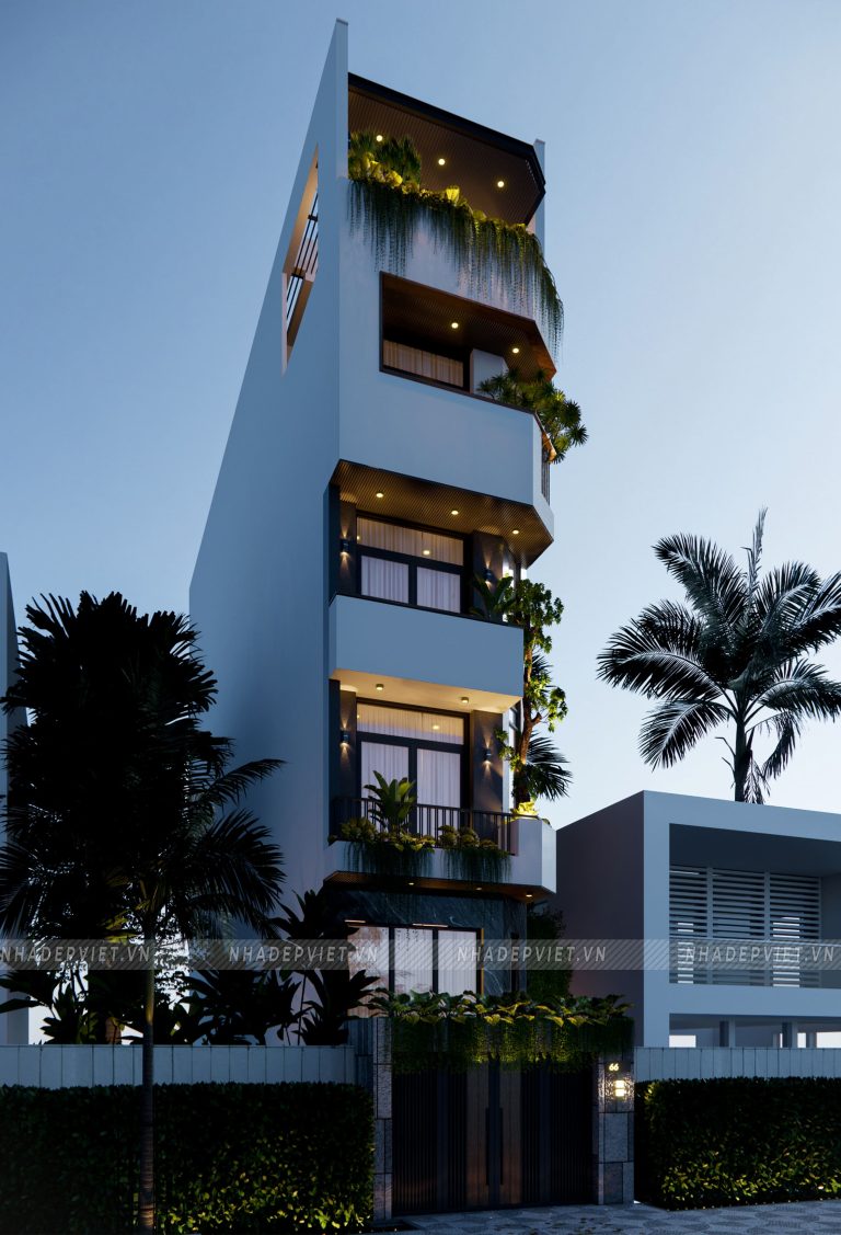 Mẫu nhà phố 5 tầng hiện đại ấn tượng với mảng xanh tươi mát