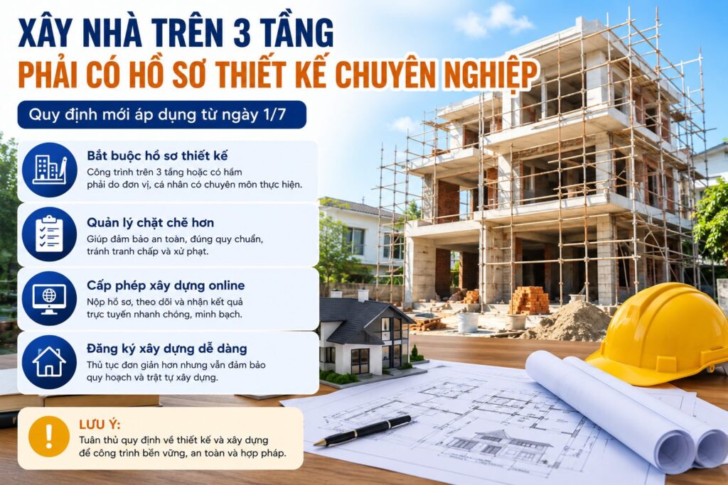 Xây Nhà Trên 3 Tầng Phải Có Hồ Sơ Thiết Kế Chuyên Nghiệp Từ 1/7 Xây nhà trên 3 tầng cần có thiết kế chuyên nghiệp