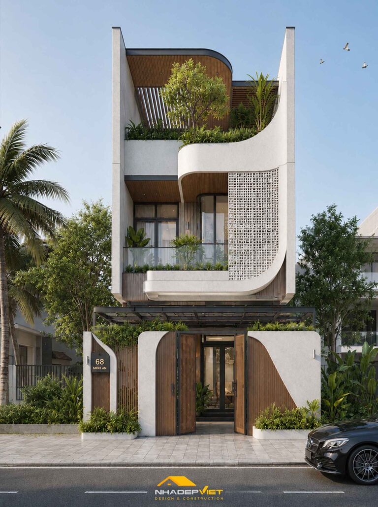 Nhà phố hiện đại 5x22m – Không gian sống xanh với đường cong kiến trúc ấn tượng