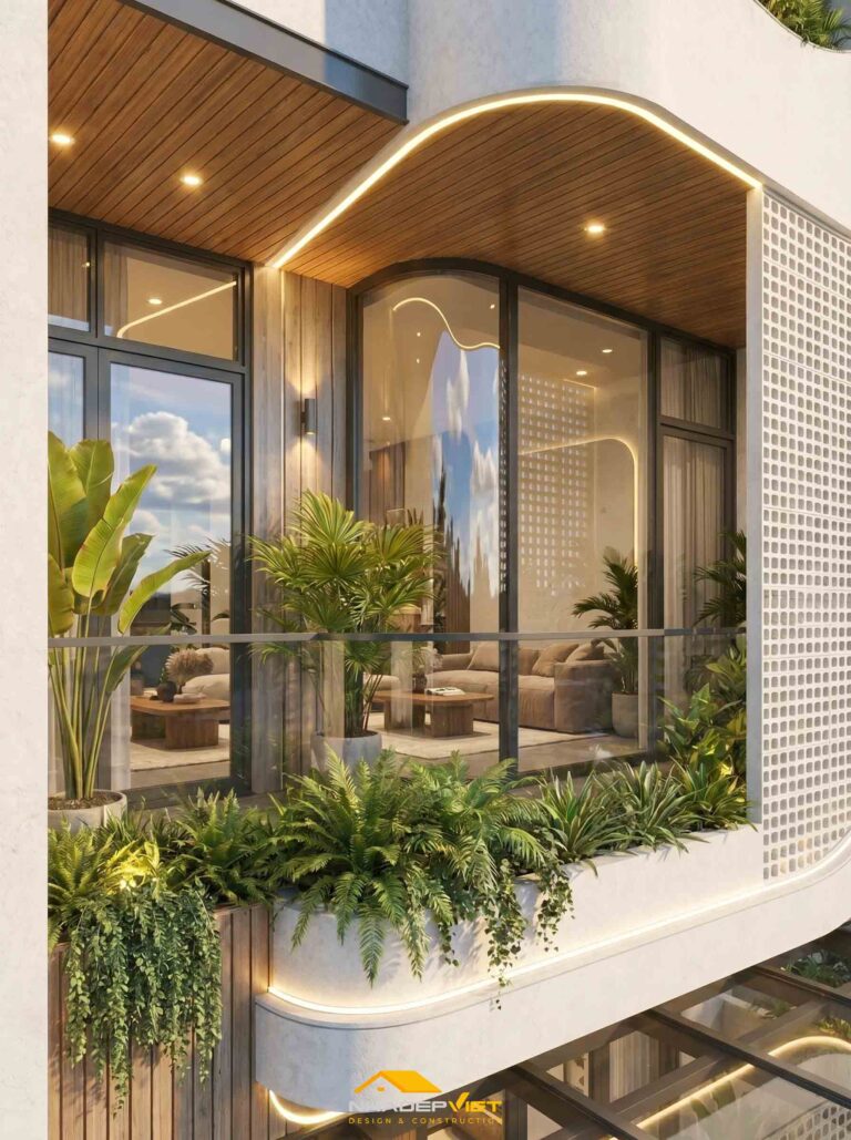 Nhà phố hiện đại 5x22m – Không gian sống xanh với đường cong kiến trúc ấn tượng