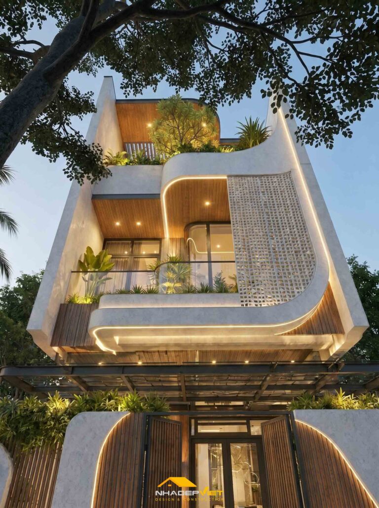 Nhà phố hiện đại 5x22m – Không gian sống xanh với đường cong kiến trúc ấn tượng