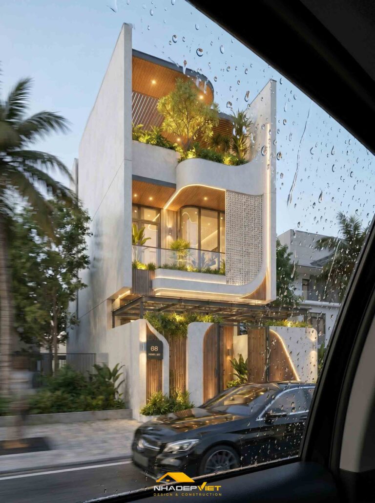 Nhà phố hiện đại 5x22m – Không gian sống xanh với đường cong kiến trúc ấn tượng