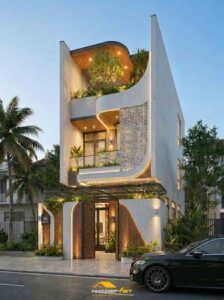 Nhà phố hiện đại 5x22m – Không gian sống xanh với đường cong kiến trúc ấn tượng Nha pho hien dai 5x22m khong gian song xanh voi duong cong kien truc an tuong 9 224x300
